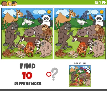 differences game with cartoon wild animals characters