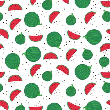 Seamless summer pattern with watermelons on a white background. Vector