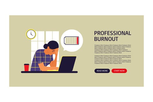 Professional burnout syndrome. Frustrated worker, mental health problems. Landing page. Vector illustration. Flat