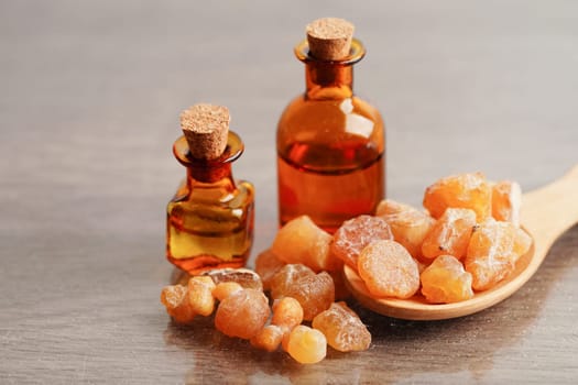 Frankincense or olibanum aromatic resin used in incense and perfumes.