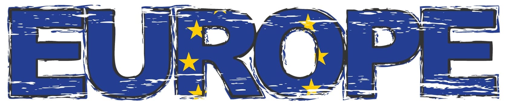 Word EUROPE with EU flag under it, distressed grunge look.