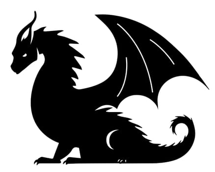 black silhouette of a dragon on a white background. fire-breathing snake.