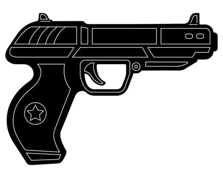 black silhouette of a pistol on a black background. weapon icon.