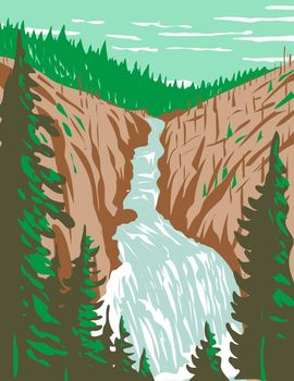Kepler Cascades a Waterfall on the Firehole River in southwestern Yellowstone National Park Wyoming USA WPA Poster Art