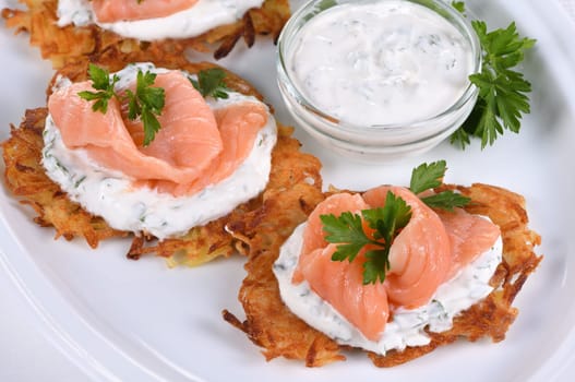 Potato  fritters with salmon
