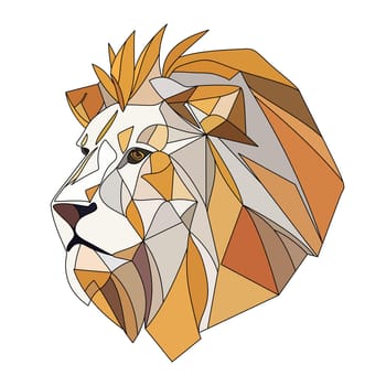 Lion logo design. Abstract colorful polygon lion head. Calm lion with teeth.