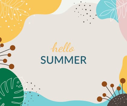 Summer banner design in muted colors. Web page, site design. Tropical plant outlines in editable stroke