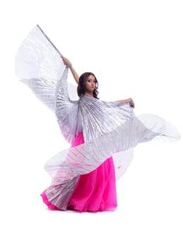 woman in oriental dance with wings isolated