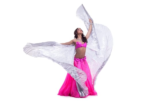 Young oriental in pink costume with wings