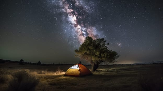Camping Outdoors under the Milky Way