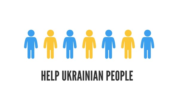 Help Ukraine. Volunteer concept with pictogram people in color of ukrainian flag