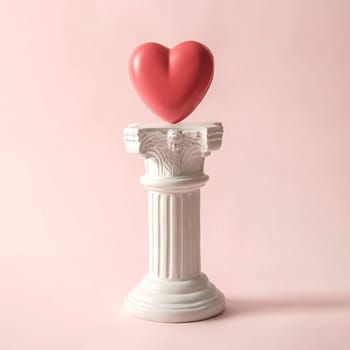 An antique Roman column with the symbol of the romantic heart.