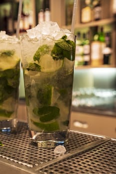 lime and mint with ice in a glass