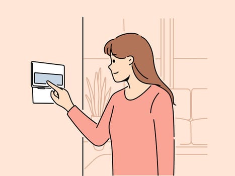 Woman using smart home system