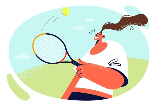 Woman with tennis racket and ball is preparing for important competition by training