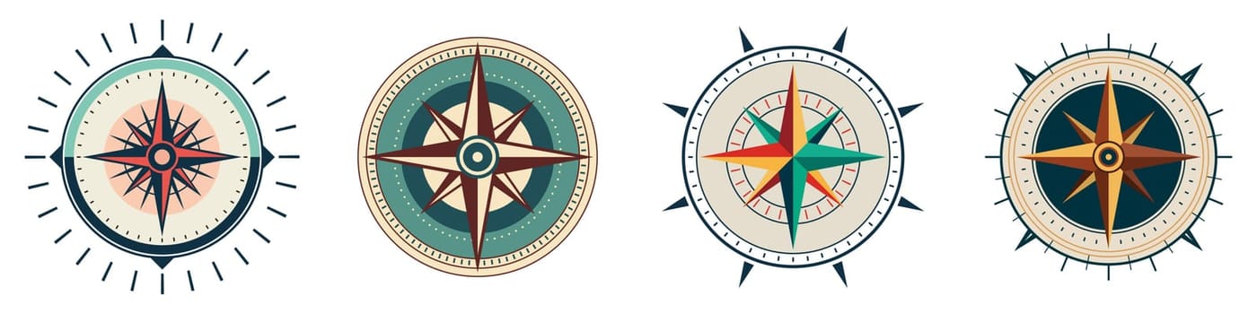 Compass icons set. Vector compass icons. Compass cute icons.