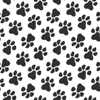 Dog paw prints, trail of animal footprints, vector seamless pattern on white background