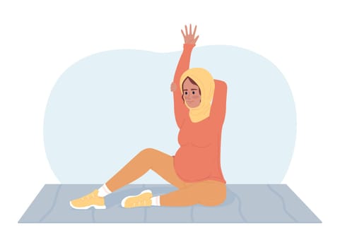 Doing stretches during pregnancy 2D vector isolated spot illustration