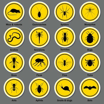 Pest and insect control icons set.