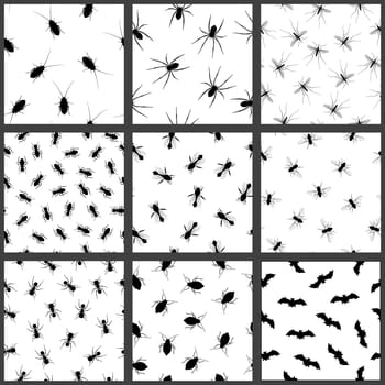 Pest and insect seamless pattern set