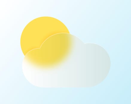 Transparent glass vector icons design. Sun behind cloud in glassmorphism style