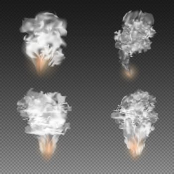 Explosions with smoke on transparent background