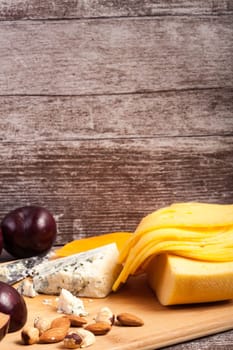 Gourmet cheese apetizer on wooden background