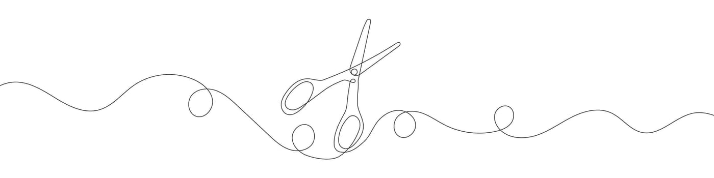 Continuous linear drawing of scissors. Single line drawing of scissors.