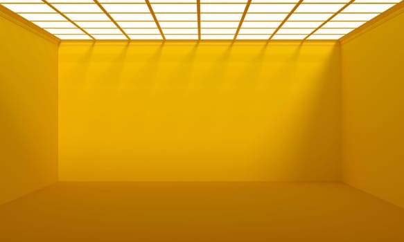 Futuristic empty room exhibition yellow background with light window.
