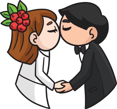 Wedding Kissing Couple Cartoon Colored Clipart