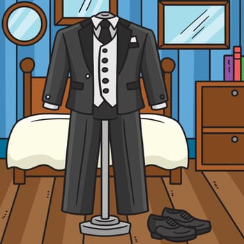 Wedding Groom Suit Colored Cartoon Illustration