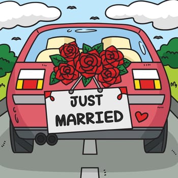 Wedding Car Just Married Colored Cartoon