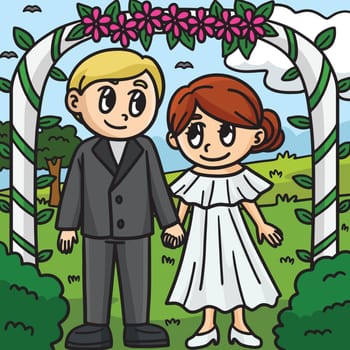 Wedding Groom And Bride Colored Cartoon