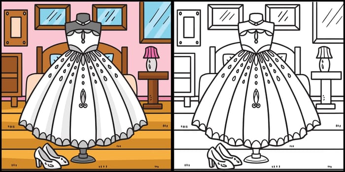 Wedding Gown Coloring Page Colored Illustration