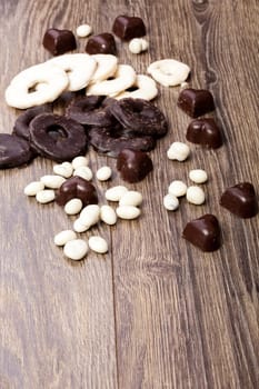 Healthy type candy from dried fruit in chocolate