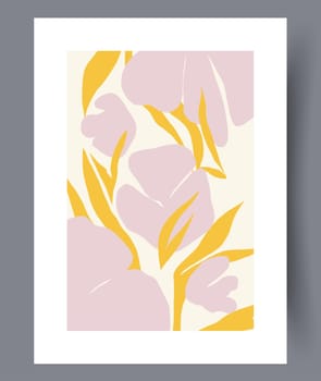 Still life leave blooming plants wall art print. Wall artwork for interior design. Printable minimal abstract leave poster. Contemporary decorative background with plants.