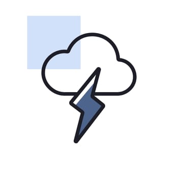Cloud with lightning vector icon. Meteorology sign. Graph symbol for travel, tourism and weather web site and apps design, logo, app, UI