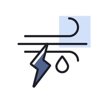 Wind rain lightning vector icon. Weather sign