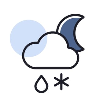 Cloud with snow and rain moon icon. Meteorology sign. Graph symbol for travel, tourism and weather web site and apps design, logo, app, UI