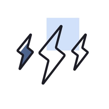 Rainstorm lightning vector icon. Meteorology sign. Graph symbol for travel, tourism and weather web site and apps design, logo, app, UI
