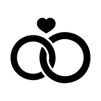 Wedding rings with a heart isolated vector icon
