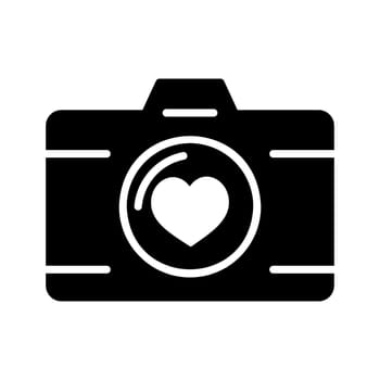 Wedding party camera with love lens vector icon