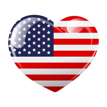 Flag of the United States of America in the shape of a heart. Heart with USA flag. 3D illustration