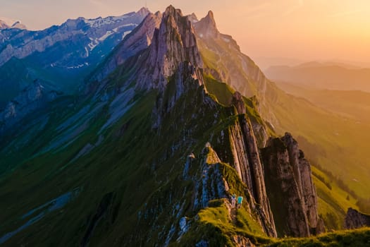 Schaeffler mountain ridge swiss Alpstein, Appenzell Switzerland, a ridge of the majestic Schaeffler peak