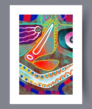 Abstract shapes colorful ornament wall art print
