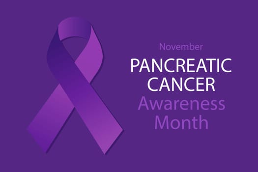 Pancreatic Cancer Awareness Month. Banner with purple ribbon.