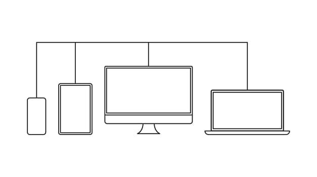 Devices synchronization with another devices. Line icons with arrow. Sync symbol