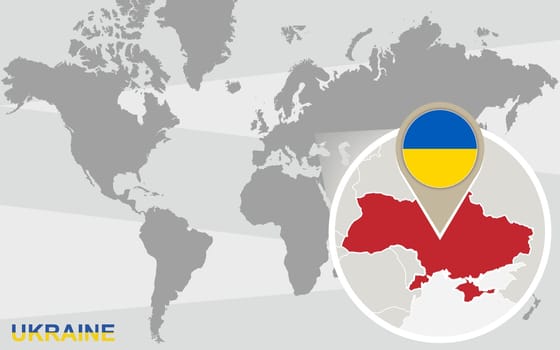 World map with magnified Ukraine