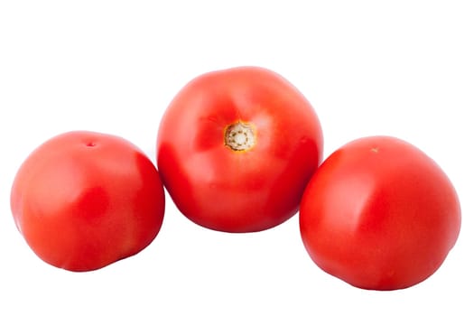Three tomatoes isolated over white background