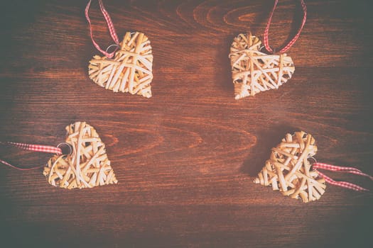 Wooden decoration christmas heart in vintage toning